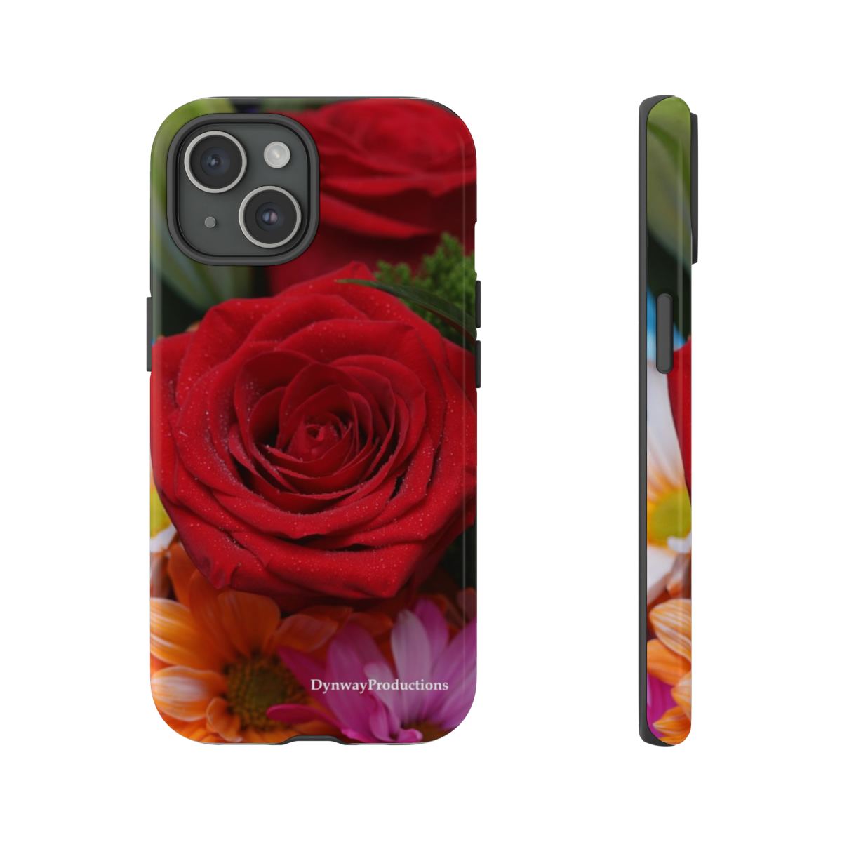 Personalized Apple iPhone, Samsung Galaxy, and Google Pixel premium-quality Tough Phone Case. Protective and Durable. Rose dominant Flowers