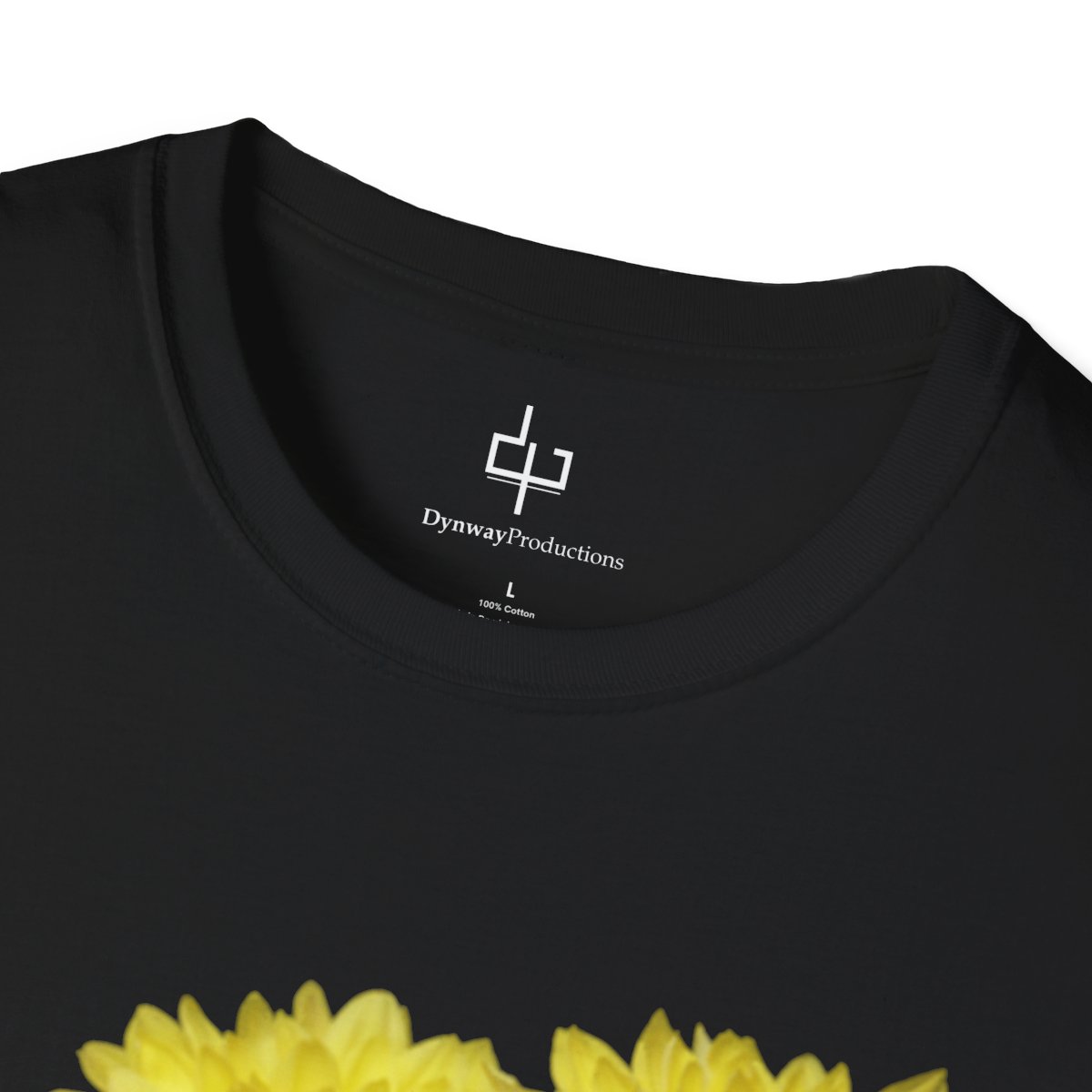 Unisex Softstyle T-Shirt | Beautiful Yellow flower on black background | Happiness | Energy | Courage | Elegance | For Men and Women